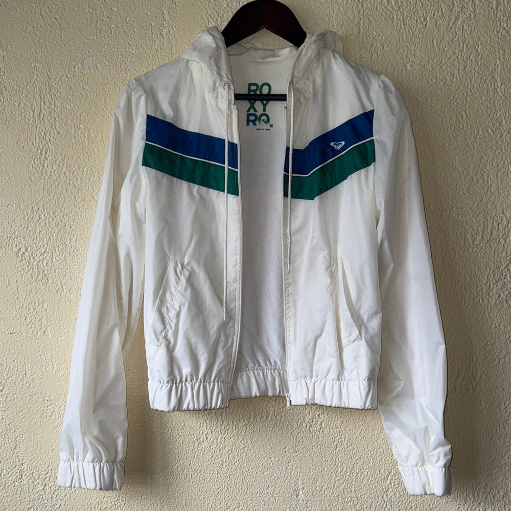 Roxy White Jacket with Blue and Green Accents